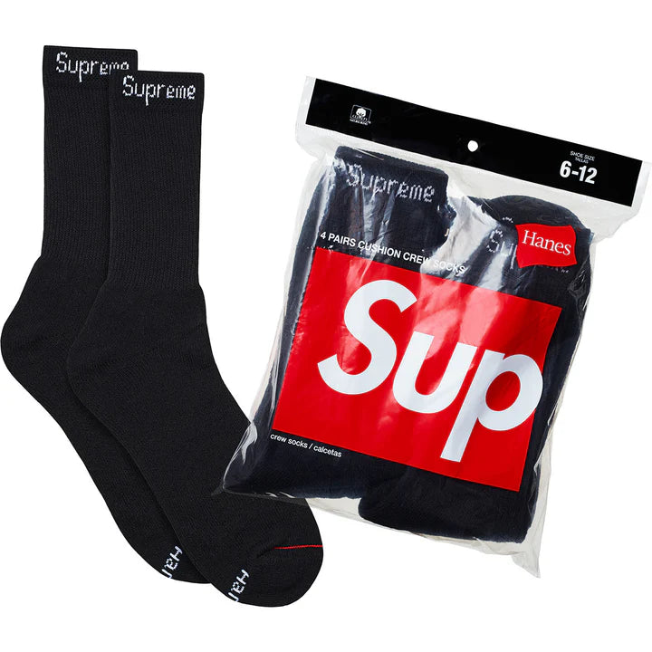 Supreme Hanes Crew Socks (4 Pack) 'Black'