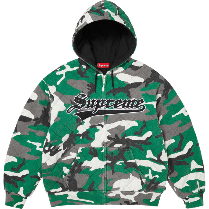 Supreme Quilted Zip Up Hooded Sweatshirt 'Green Camo'